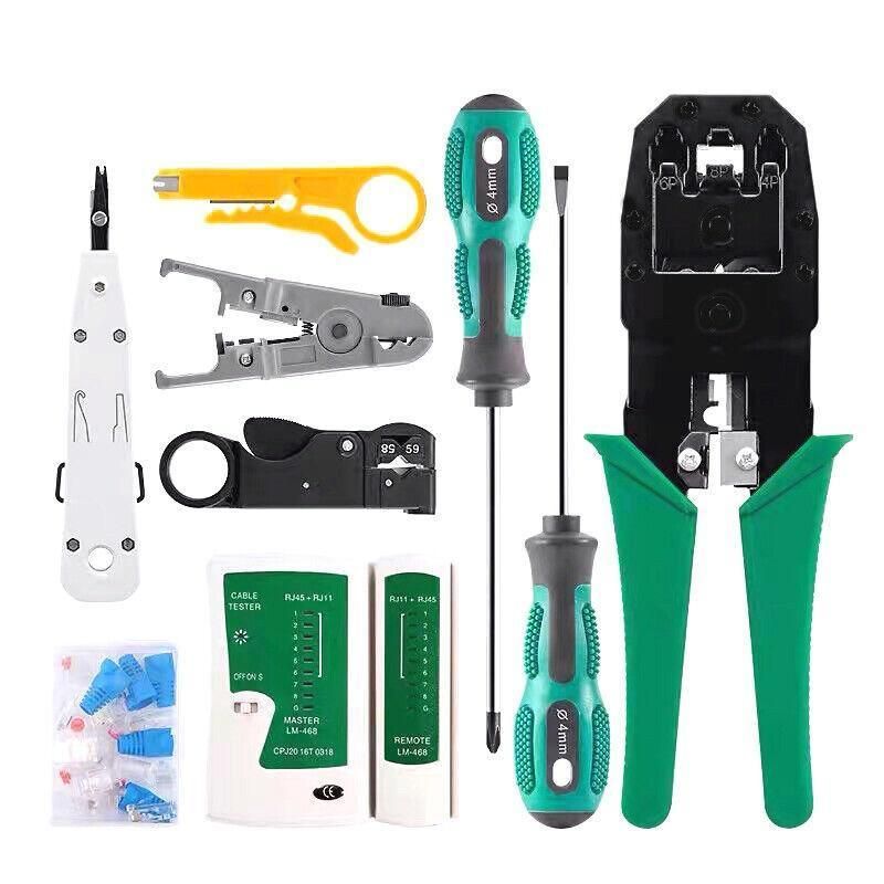 Cat6/5 Lan Network Cable Tool Kit Crimper Rj45 Tester Stripper Punch Down Cutter