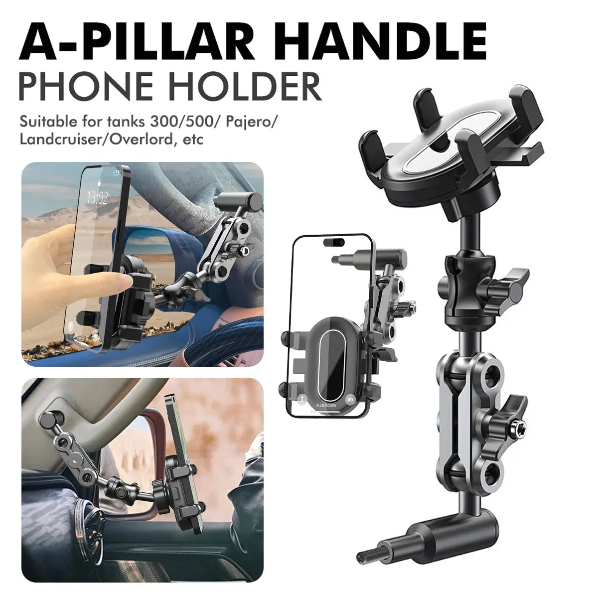 Land Cruiser Compatible A-Pillar Handle Car Phone Mount Adjustable Sturdy