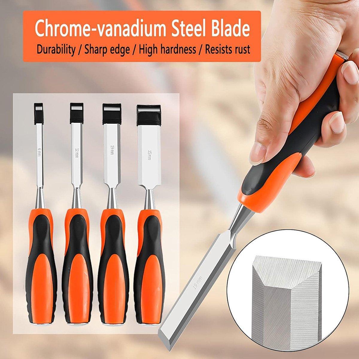 4PCS Woodworking Chisel Set Manual Carving Tools for Wood Craft DIY