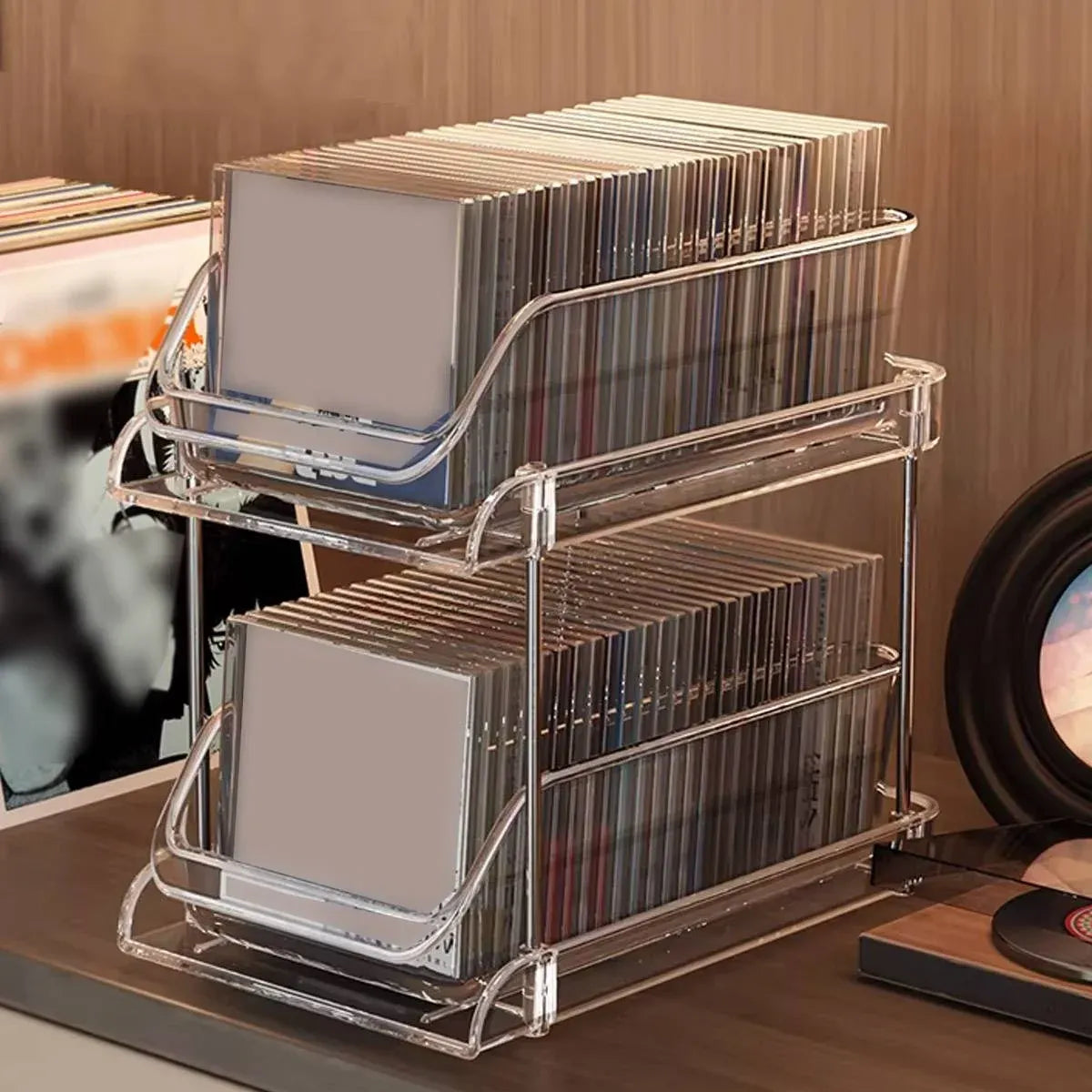 CD DVD Storage Rack Desktop Vinyl Record Holder Album Display Shelf Case
