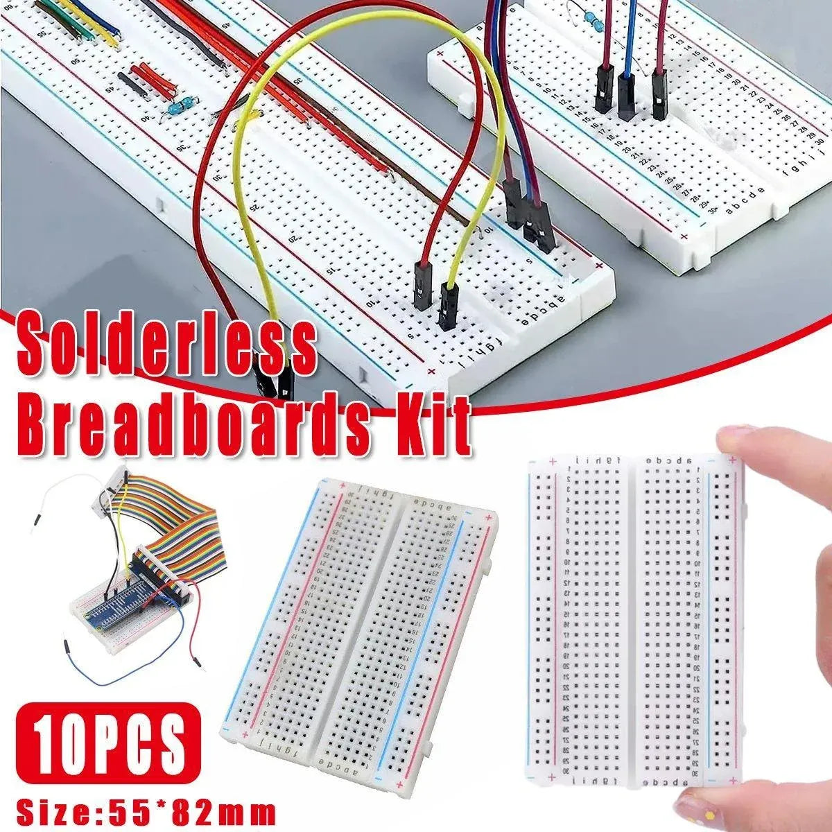 10PCS Solderless Breadboard 400 Hole Test Board Jumper Wire Kit Plastic Box