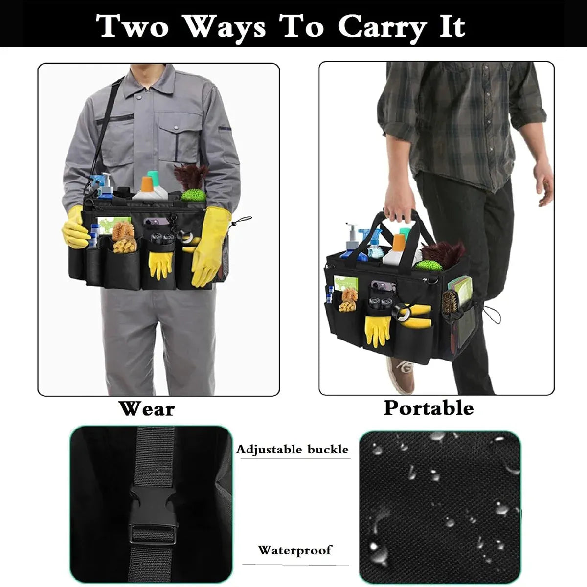 Multi Function Large Capacity Cleaning Tool Storage Bag with Adjustable Strap