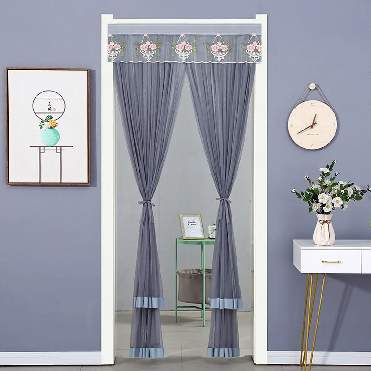 Door Curtain Breathable Insect Proof Durable High-Quality for Home Kitchen Use - Grey