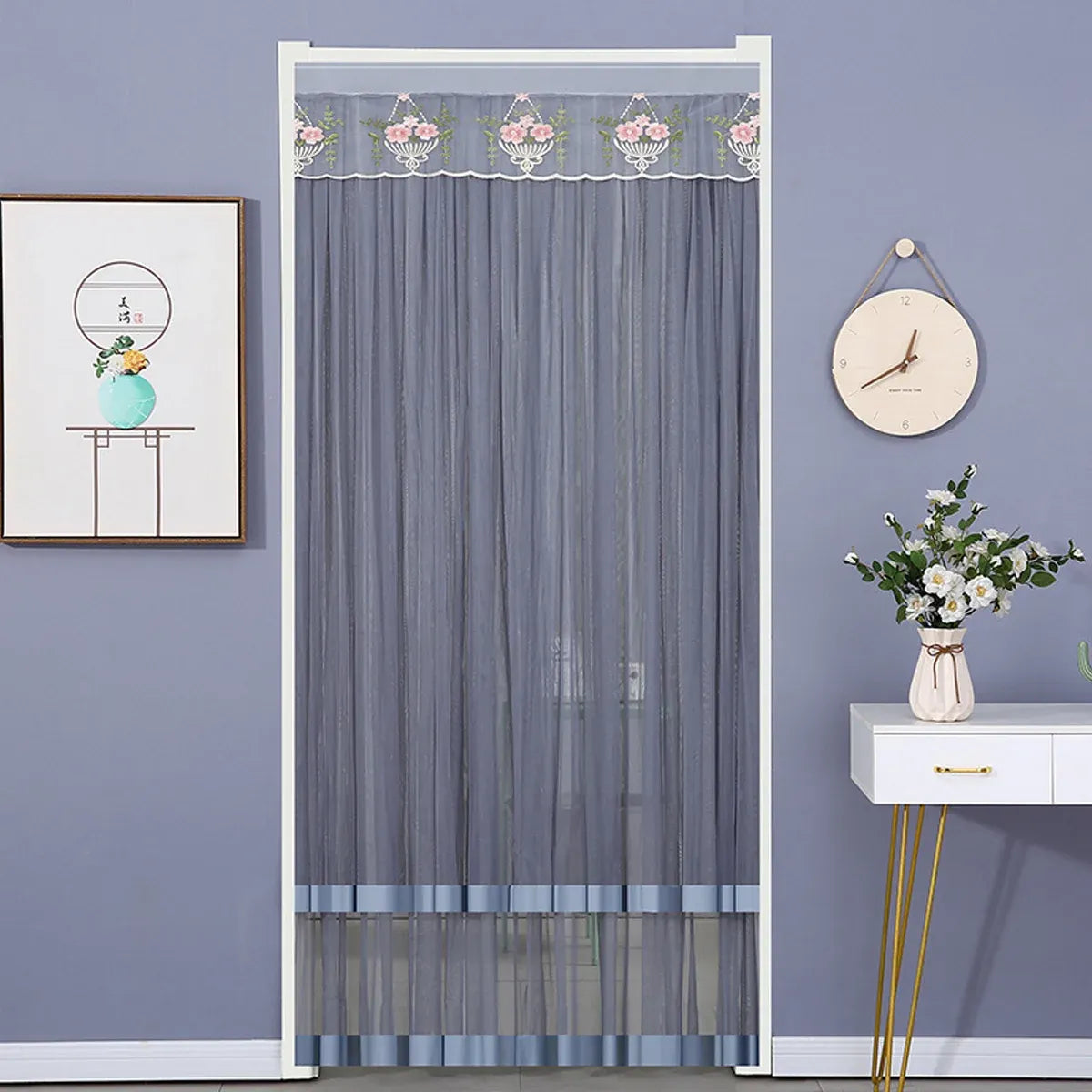 Door Curtain Breathable Insect Proof Durable High-Quality for Home Kitchen Use - Grey