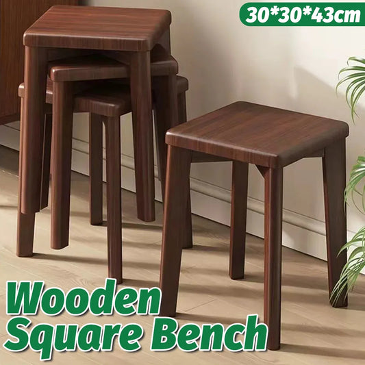 Wooden Square Bench Stool 30 x 30 x 43cm Rounded Design Garden Patio Home