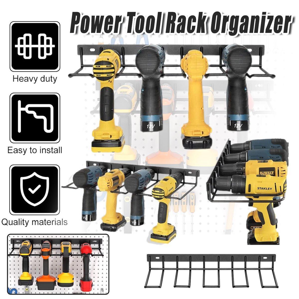 Metal Drill Storage Rack Power Tool Holder Organizer Wall Mount H/D