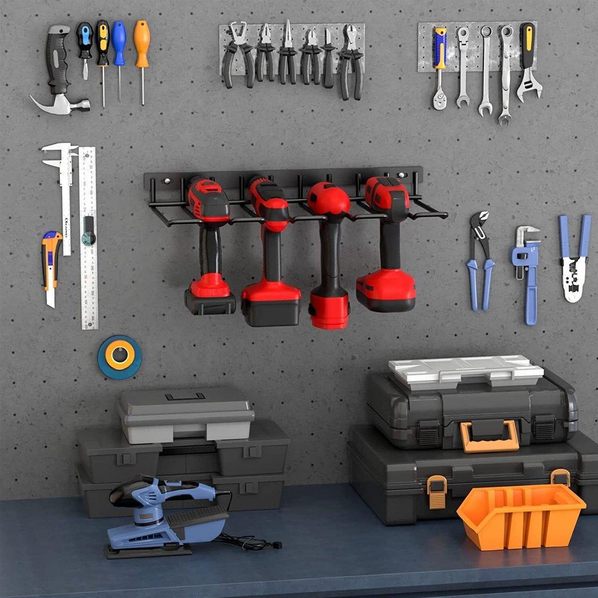 Metal Drill Storage Rack Power Tool Holder Organizer Wall Mount H/D