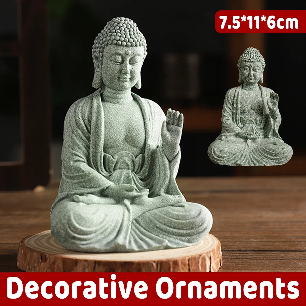 Buddha Statue Ornament in Green Sandstone Zen Craft for Home