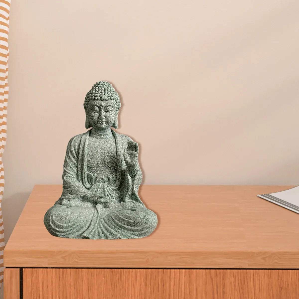 Buddha Statue Ornament in Green Sandstone Zen Craft for Home