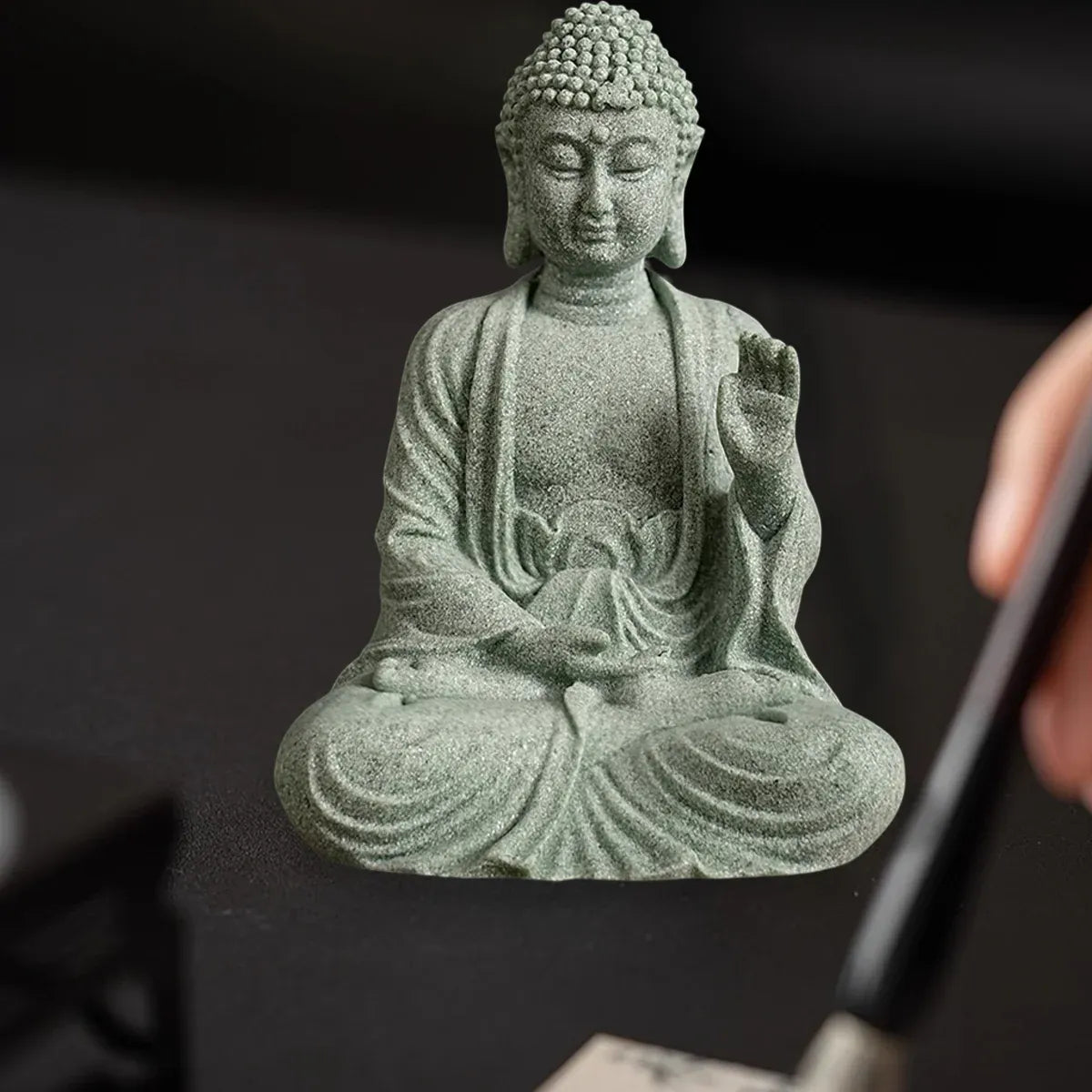 Buddha Statue Ornament in Green Sandstone Zen Craft for Home