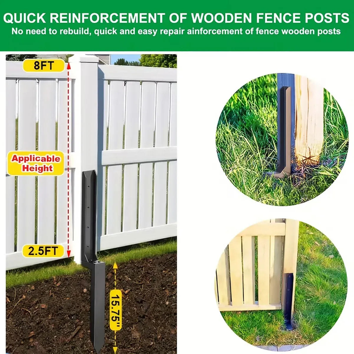 4Pcs Heavy Duty Fence Post Anchor Ground Stake For Fixing Leaning Wood Support