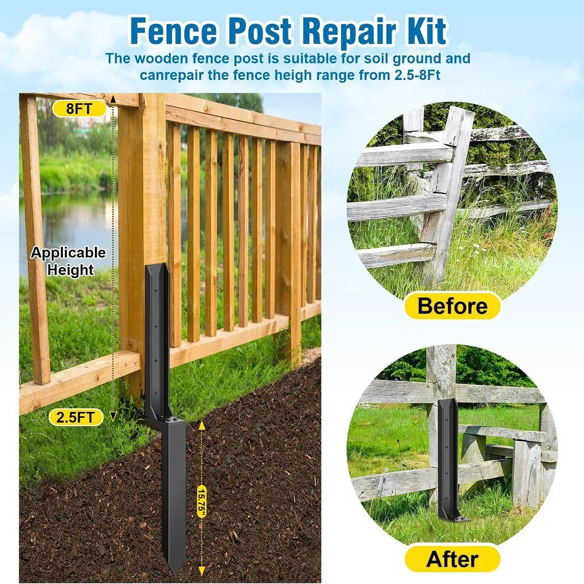 4Pcs Heavy Duty Fence Post Anchor Ground Stake For Fixing Leaning Wood Support