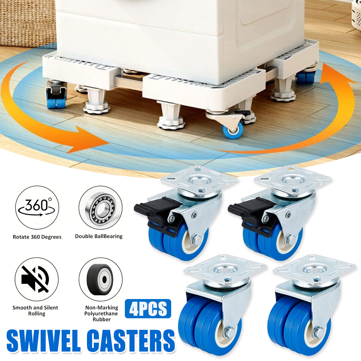 4pcs Casters Movable Wheels Heavy Duty Swivel Locking