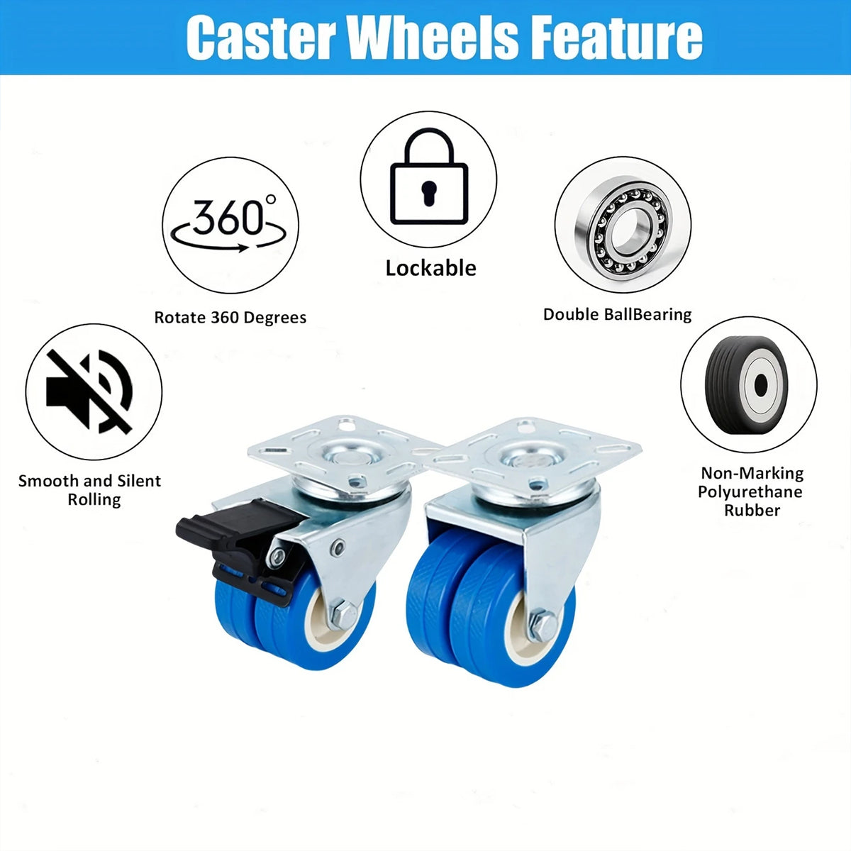 4pcs Casters Movable Wheels Heavy Duty Swivel Locking