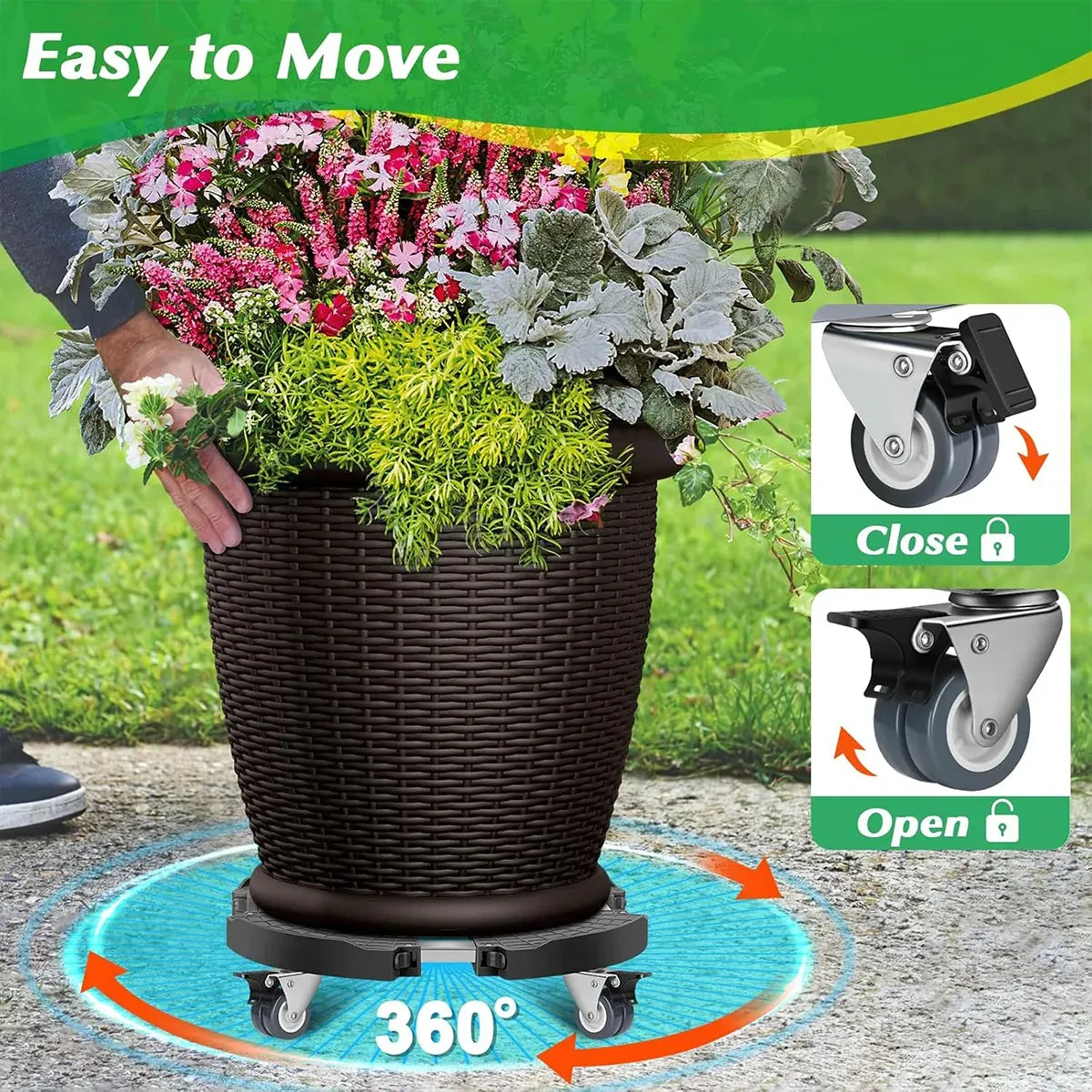 Plastic Round Retractable Plant Pot Tray Stand With Wheels Movable Durable