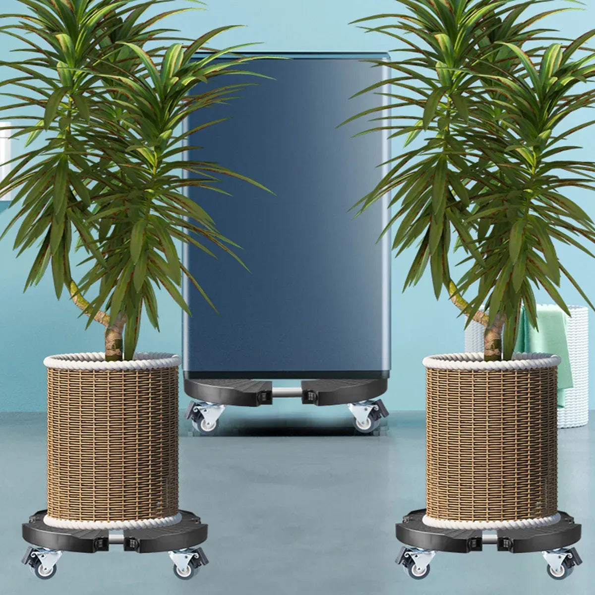 Plastic Round Retractable Plant Pot Tray Stand With Wheels Movable Durable