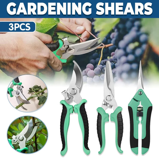3PCS Stainless Steel Garden Shears Set Multi Function for Pruning Trimming Plants