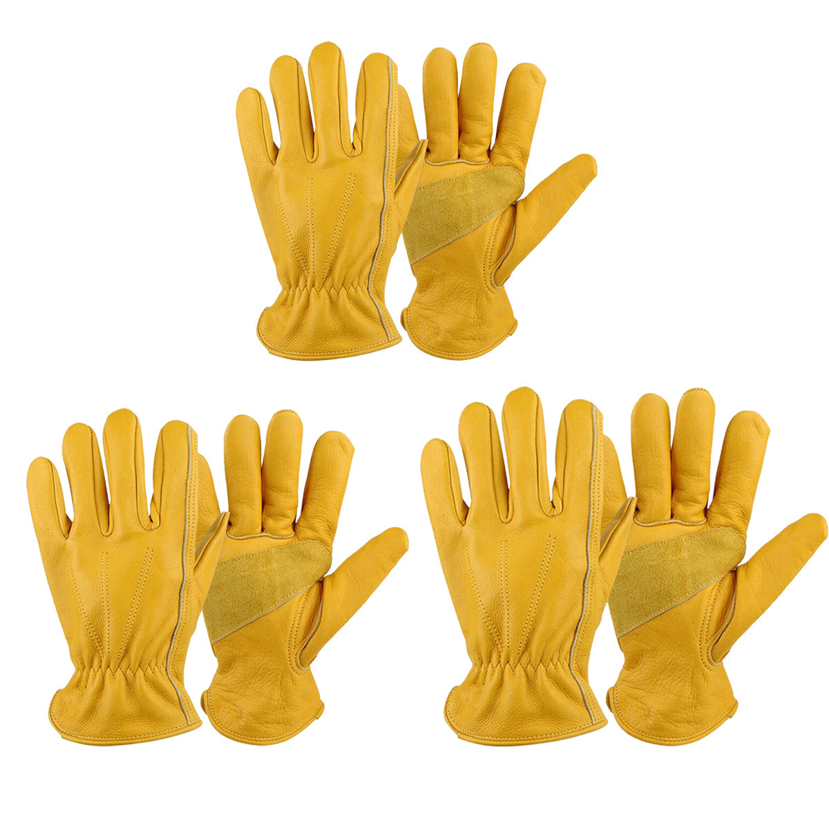 Golden Yellow Cowhide Work Gloves Full Finger Gardening DIY- L