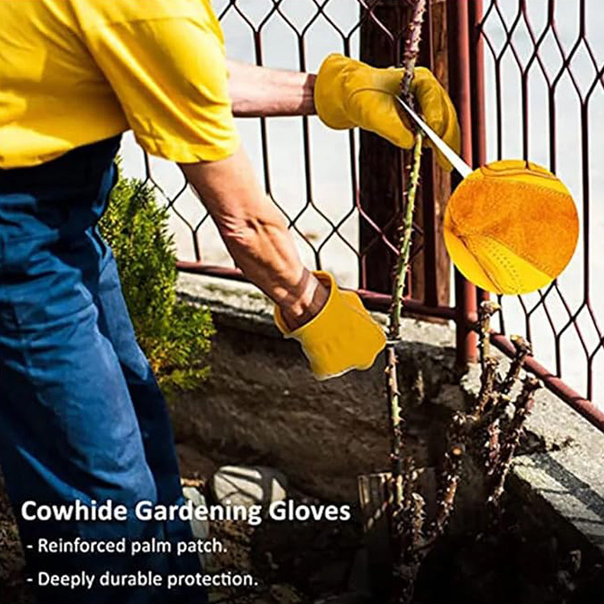 Golden Yellow Cowhide Work Gloves Full Finger Gardening DIY- L