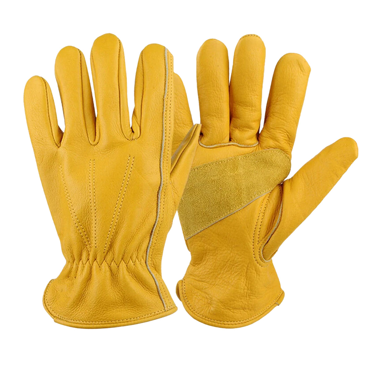Golden Yellow Cowhide Work Gloves Full Finger Gardening DIY- L