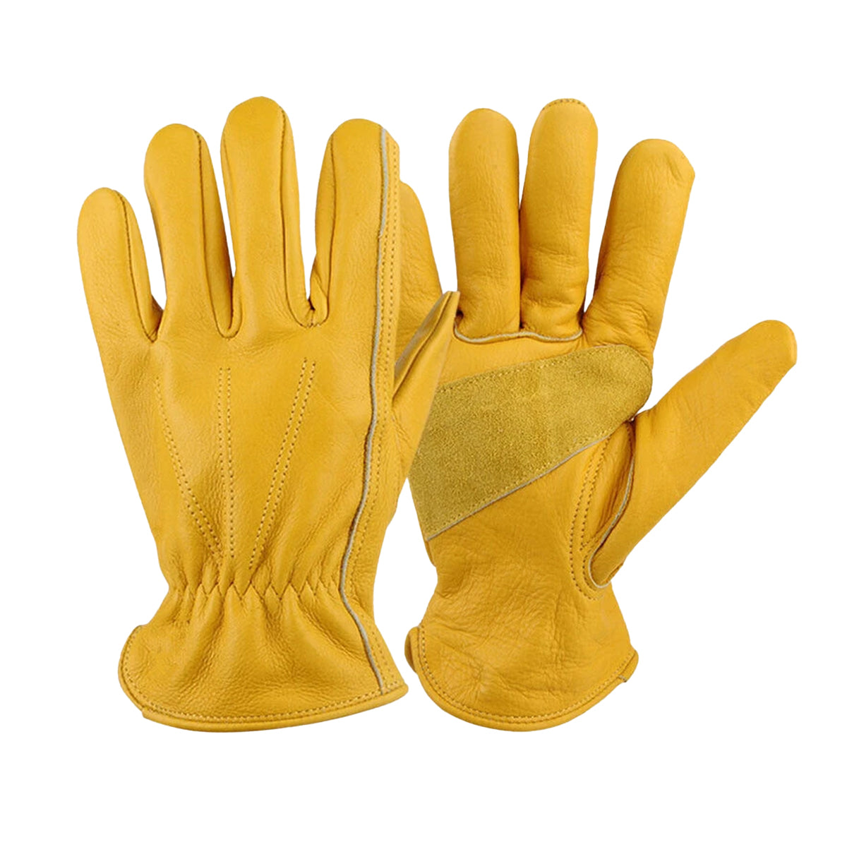 Golden Yellow Cowhide Work Gloves Full Finger Gardening DIY - XL