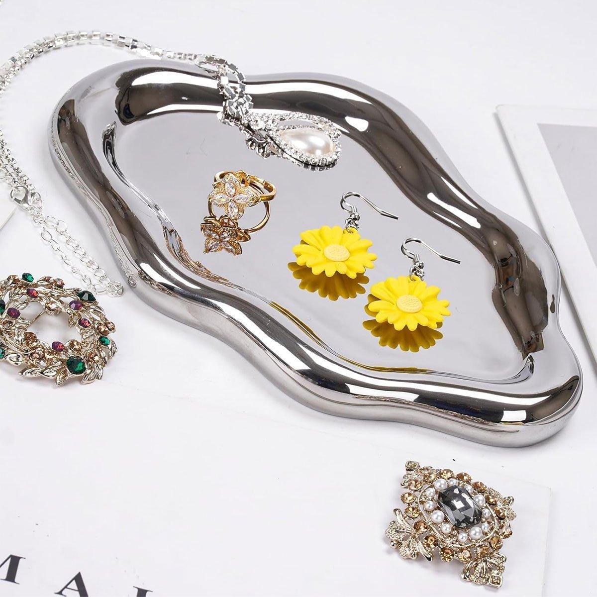 2PCS Luxury Ceramic Jewelry Display Tray Organizer Plate Storage Large Decor