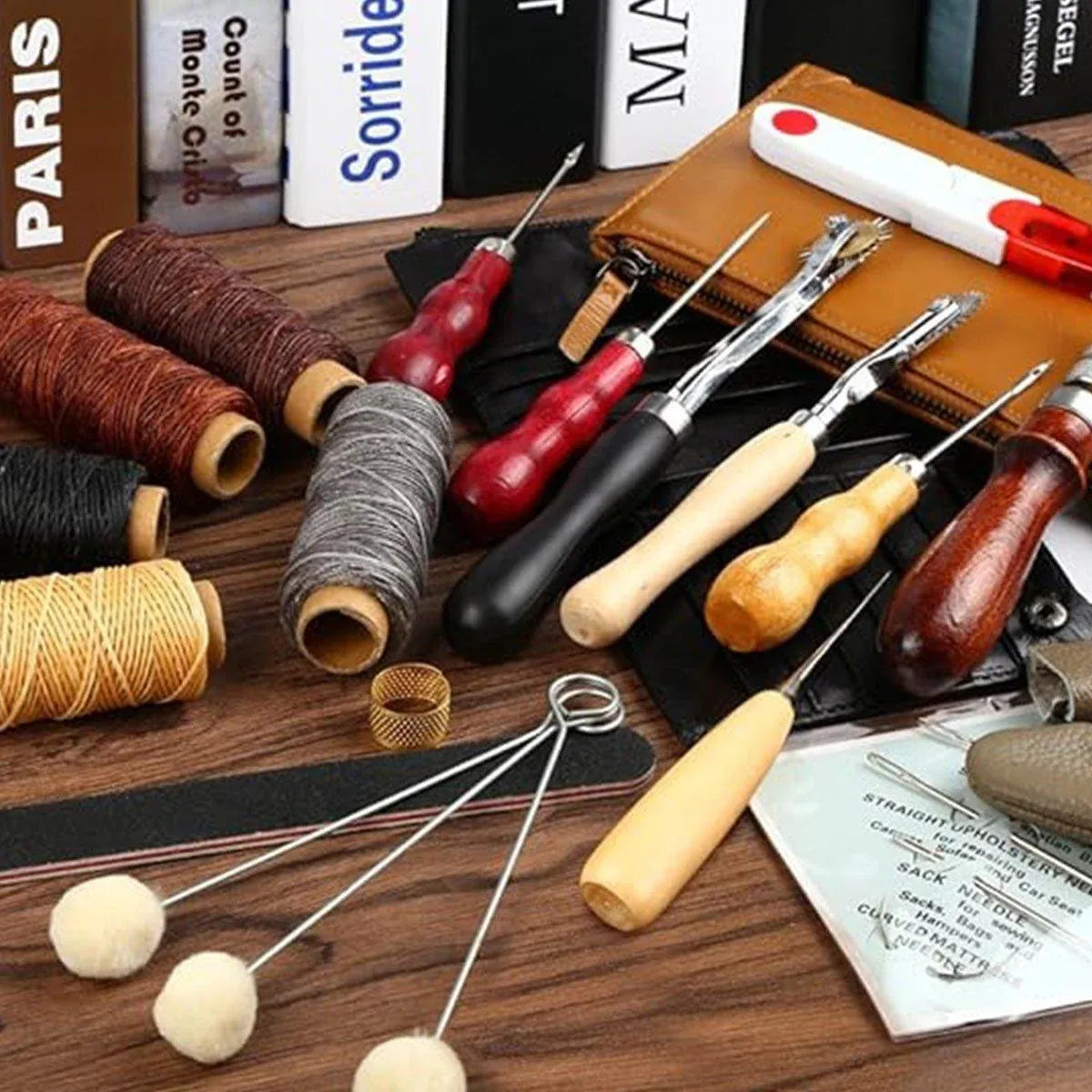 Handmade DIY Leather Crafting Tools Kit for Sewing Stitching and Repair Work