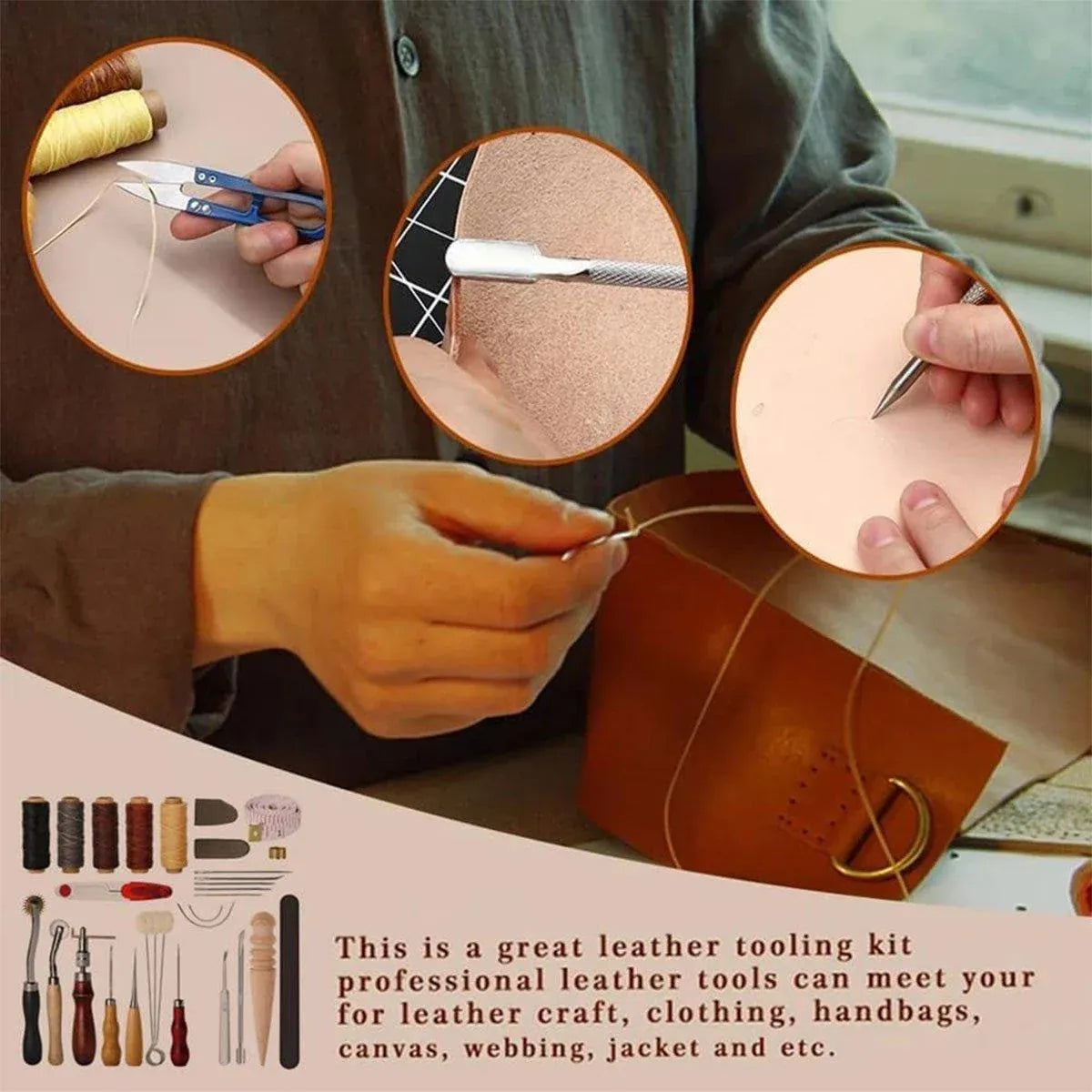 Handmade DIY Leather Crafting Tools Kit for Sewing Stitching and Repair Work