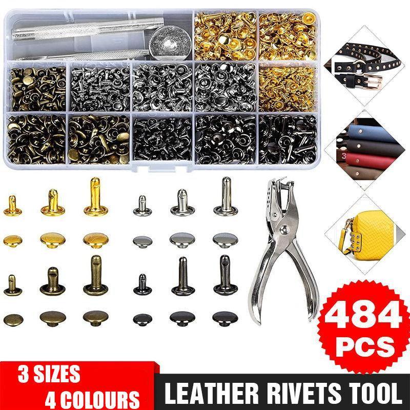Leather Rivets Tool Metal Stud Set Double Cap Fixing Belt Repair DIY Kit