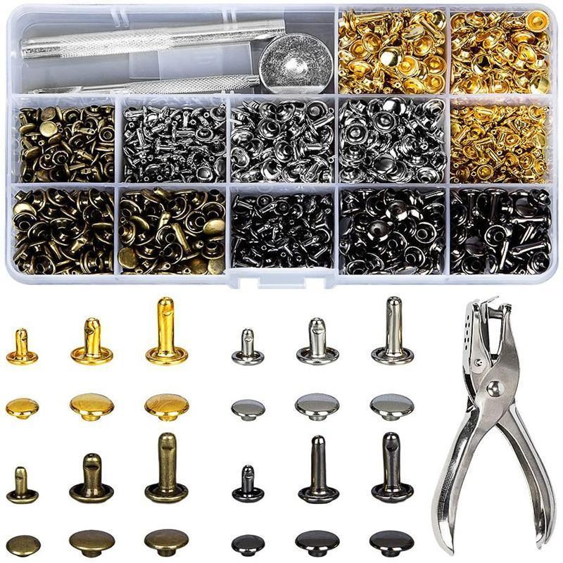 Leather Rivets Tool Metal Stud Set Double Cap Fixing Belt Repair DIY Kit