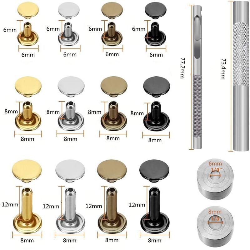 Leather Rivets Tool Metal Stud Set Double Cap Fixing Belt Repair DIY Kit
