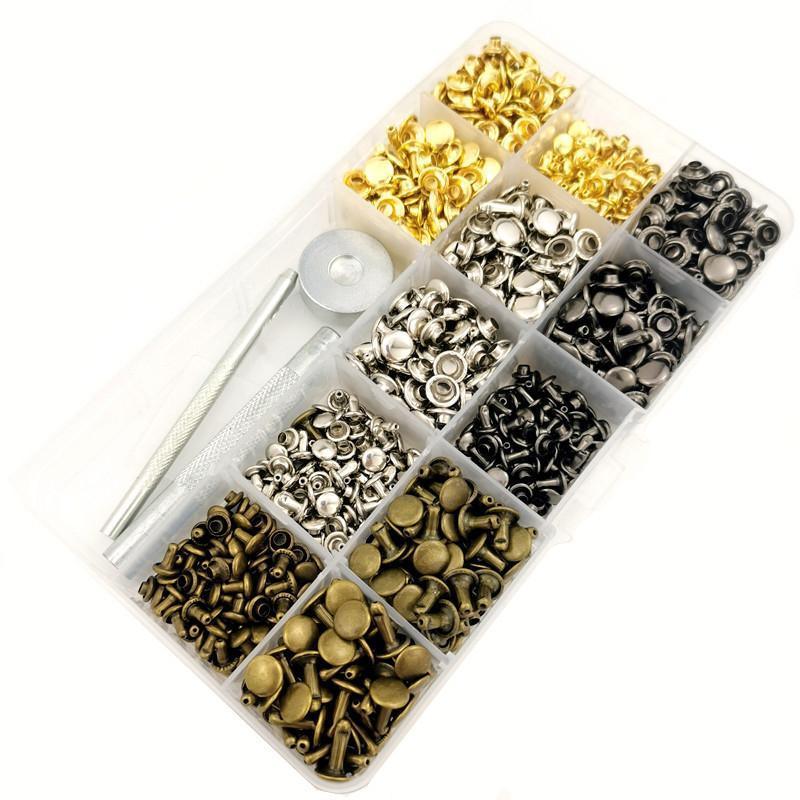 Leather Rivets Tool Metal Stud Set Double Cap Fixing Belt Repair DIY Kit