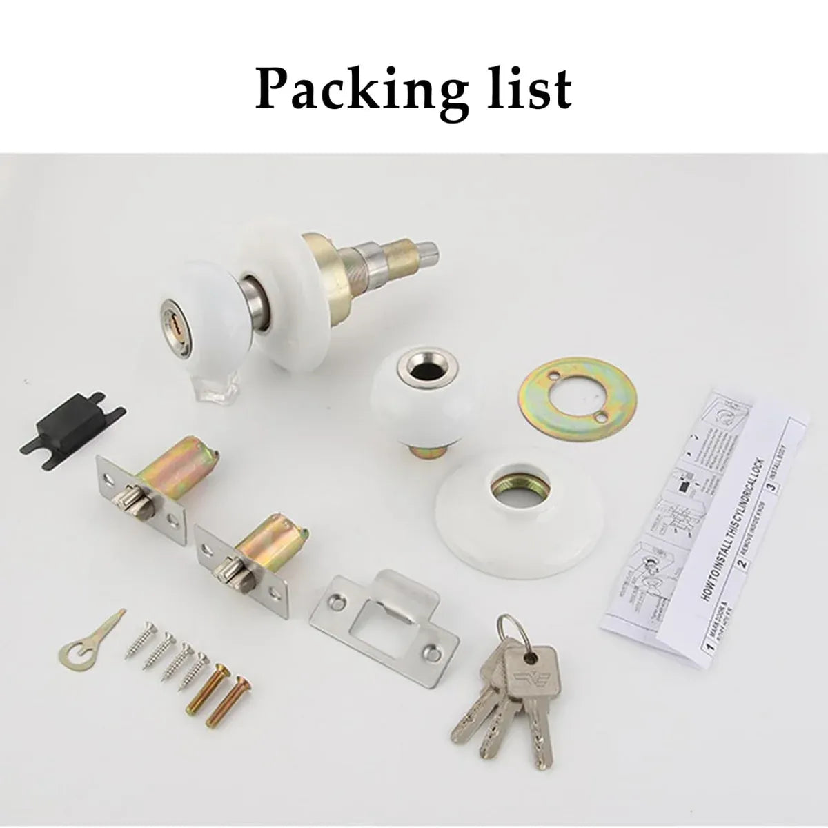 Ceramics Door Knob Lock Key Locking Set Interior Exterior Knob Bedroom Bathroom