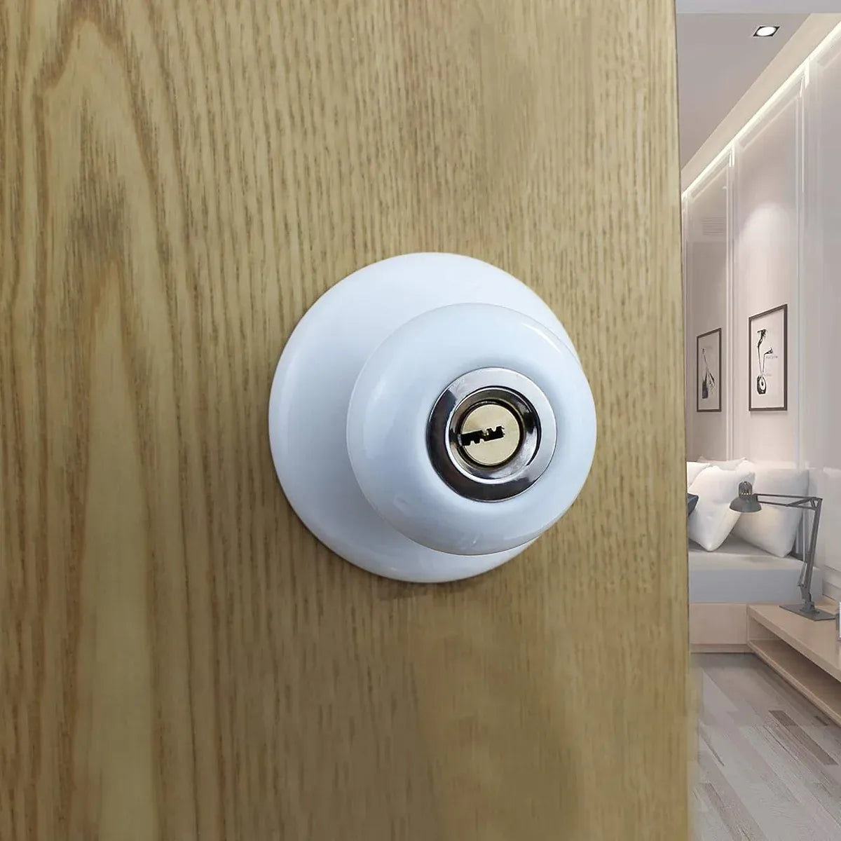 Ceramics Door Knob Lock Key Locking Set Interior Exterior Knob Bedroom Bathroom