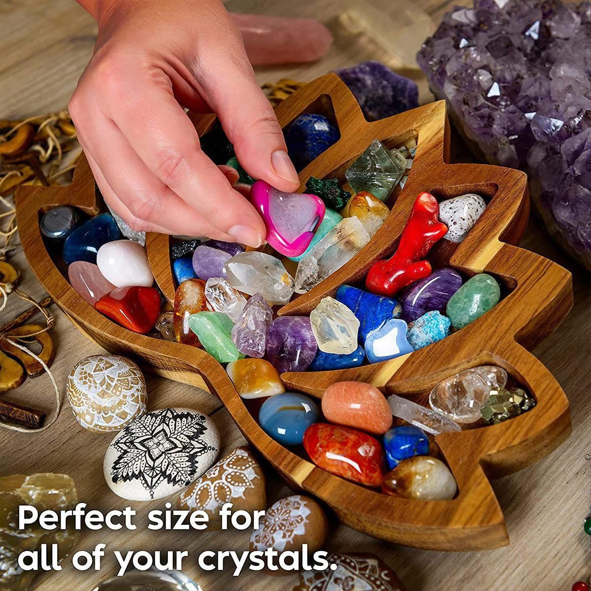 Wooden Crystal Tray Lotus Stone Display Stand Storage Holder for Home Decor