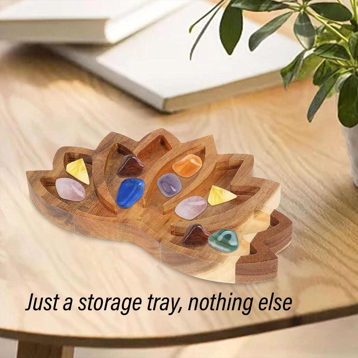 Wooden Crystal Tray Lotus Stone Display Stand Storage Holder for Home Decor