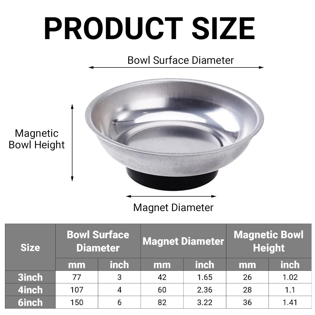 3 4 6 Inch Magnetic Parts Tray Set Stainless Steel Tool Bowl Organizer