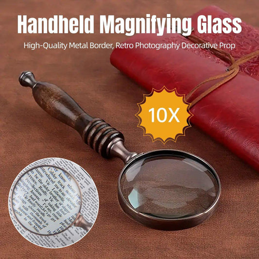 1PCS Vintage Ebony Handle Handheld Metal Magnifier Classical Nostalgic