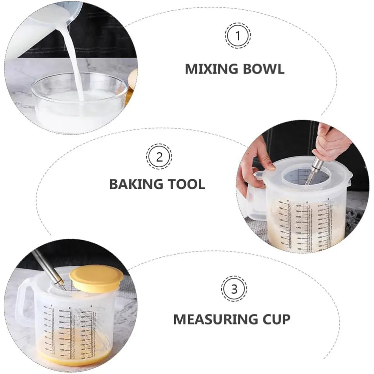 2.5L Plastic Baking Measuring Cup Splash Proof Graduated Mixing Bowl With Lid