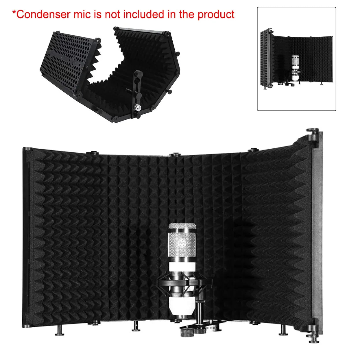 5 Panel Studio Microphone Isolation Shield Noise Reduction Absorber For Studio