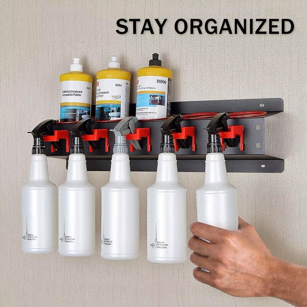 Car Wash Spray Bottle Holder Wall Mount Detailing Storage Rack