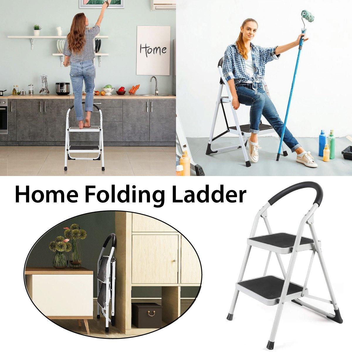Folding Portable Multi Step Ladder with Handrail Household Iron Ladder