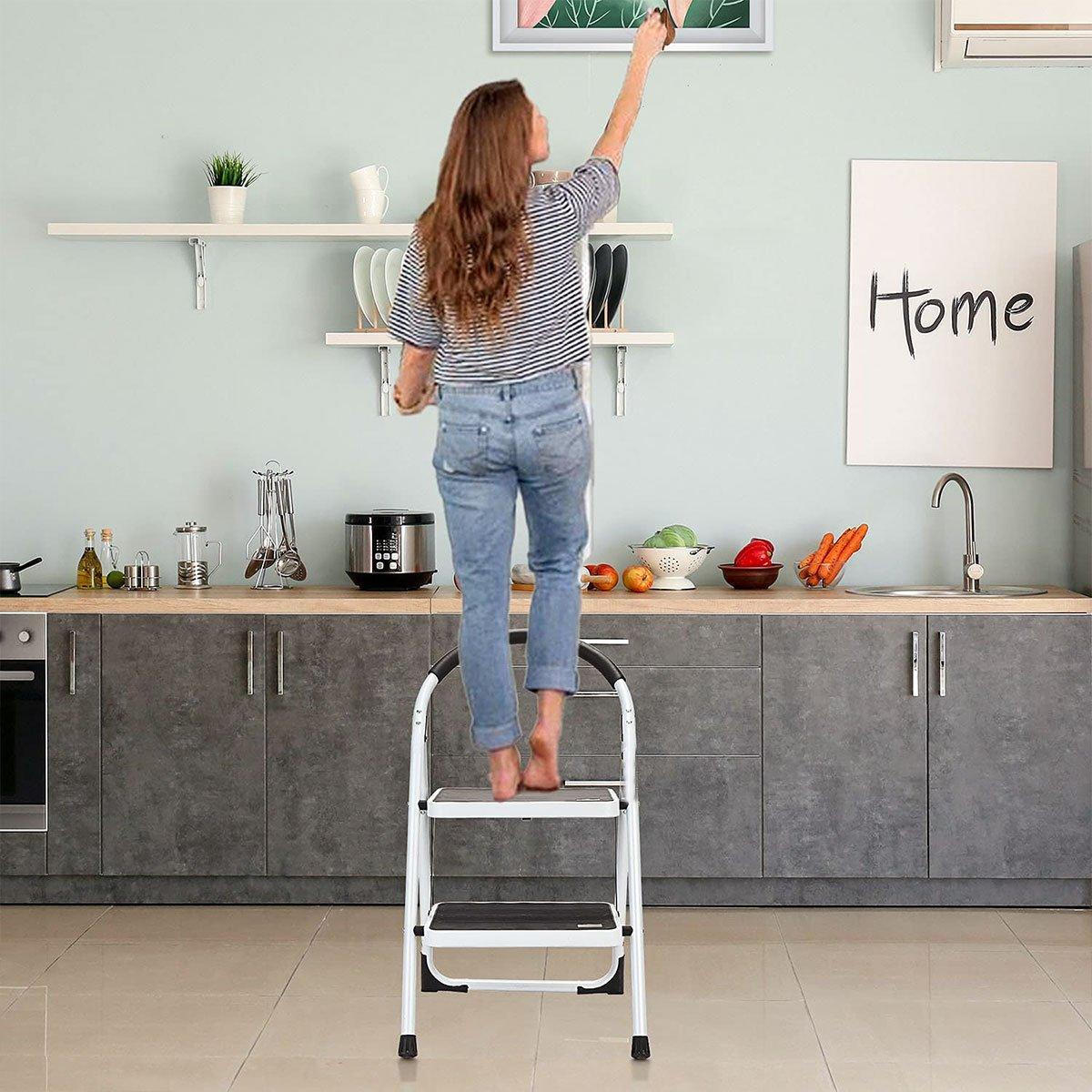 Folding Portable Multi Step Ladder with Handrail Household Iron Ladder