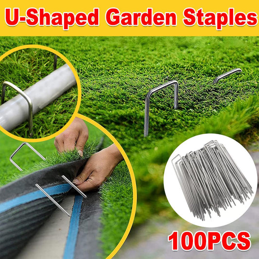 100pcs U Shape Ground Stakes Gardening Spikes Landscape Anchor
