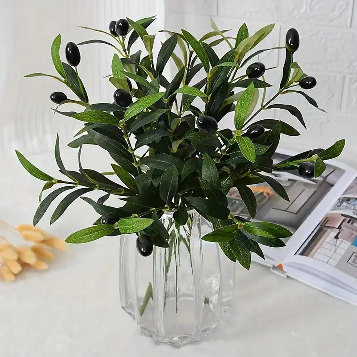 5PCS Artificial Olive Branch Greenery Fake Olive Leave with Fruit for Home Decor