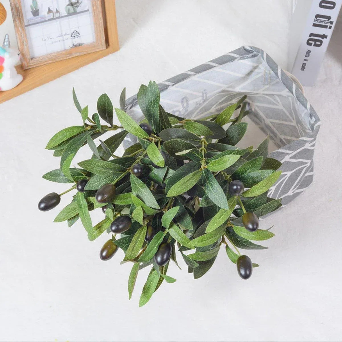 5PCS Artificial Olive Branch Greenery Fake Olive Leave with Fruit for Home Decor
