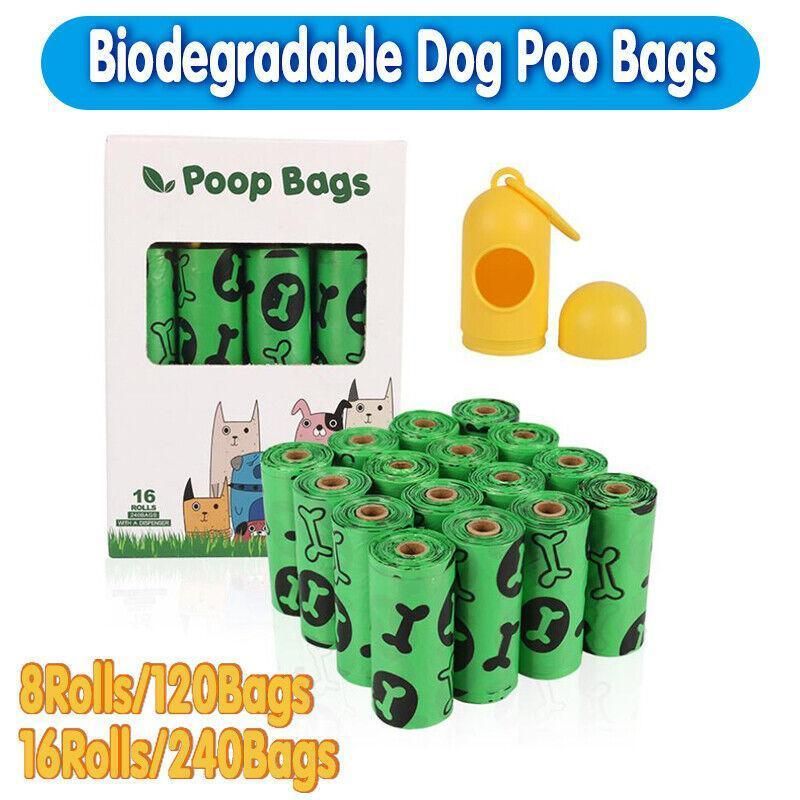 Biodegradable & Compostable Dog Poo Bags Pet Poop Bag Garbage Disposable Clean - 16 Rolls(240 Bags)