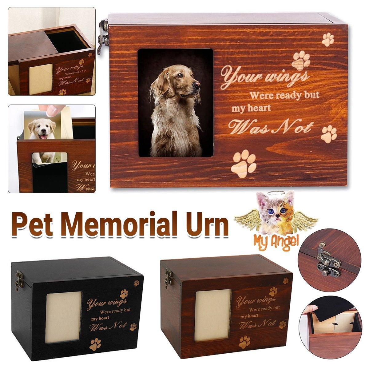 1x Wooden Pet Memorial Urn For Ashes With Photo Frame Cat/Dog