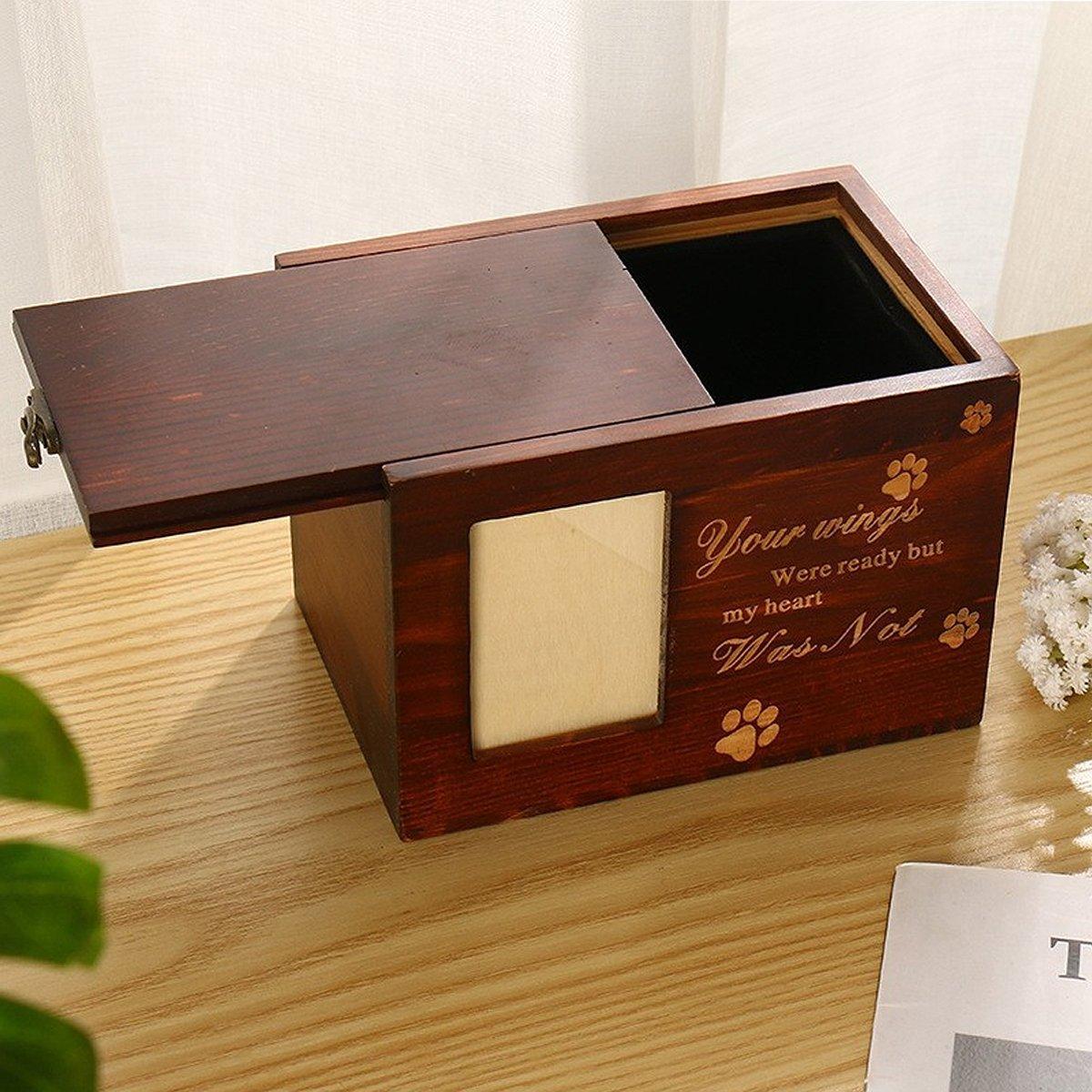 1x Wooden Pet Memorial Urn For Ashes With Photo Frame Cat/Dog