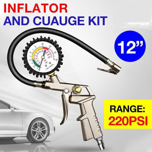 Air Tyre Inflator Pressure Meter Car Truck Tire Pump Hose Gauge